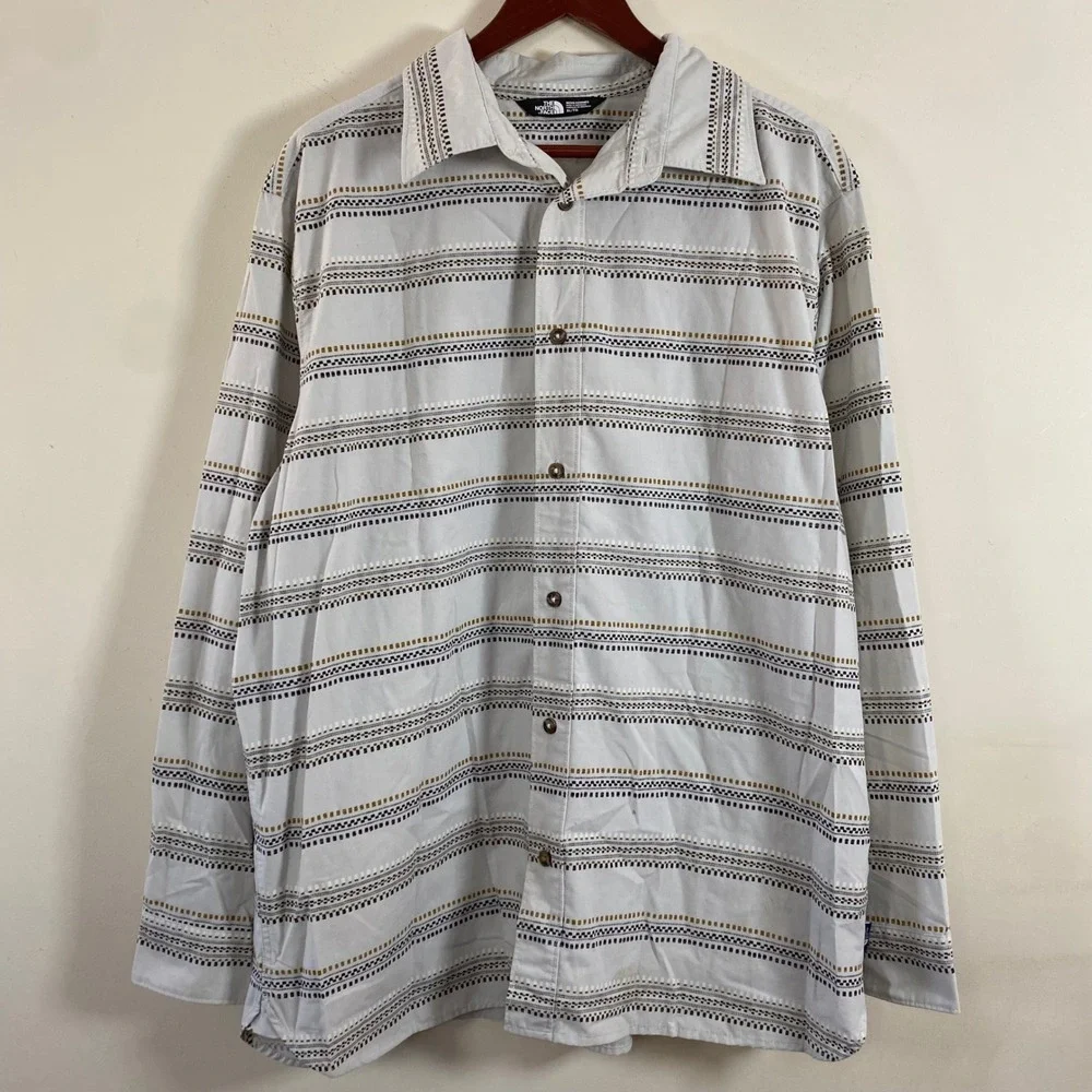 The North Face Button Down Long Sleeve Shirt Striped Mens XL Lightweight Western